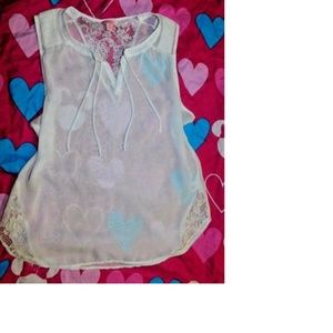 Candies White Lacey Blouse top XL Tie Front